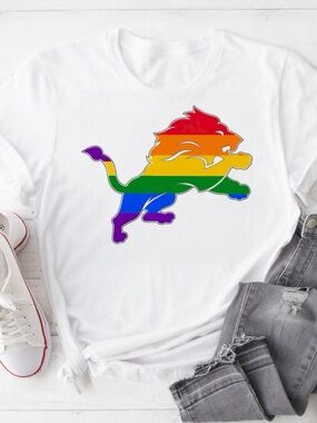 Rainbow Pride Detroit Lions Graphic Tee - White